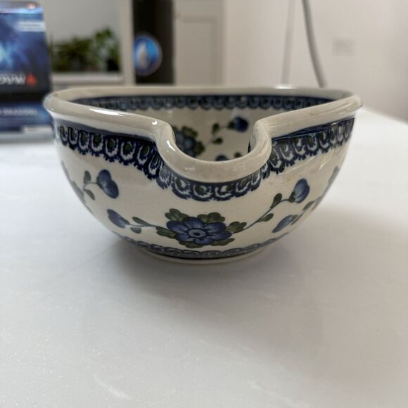 Unikat Polish Handmade Floral Handled Batter Mixing Bowl with Spout - Picture 5 of 11